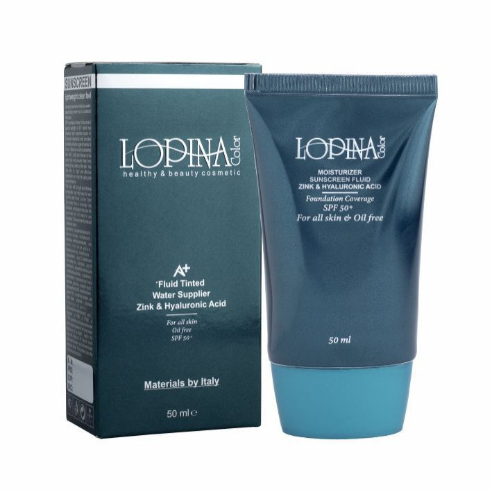 فلوئید ضد آفتاب رنگی صورت لوپینا کالر SPF 50 مدل strong coverage محافظ UVA ،UVB و PA+++ مناسب برای انواع پوست حجم 50 میلیلیتر