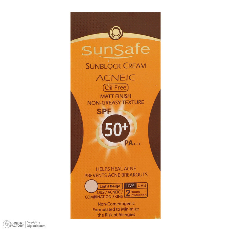کرم ضدآفتاب و آنتیآکنه رنگی سانسیف مدل SPF50، مناسب پوستهای چرب، حجم 50 میلیلیتر