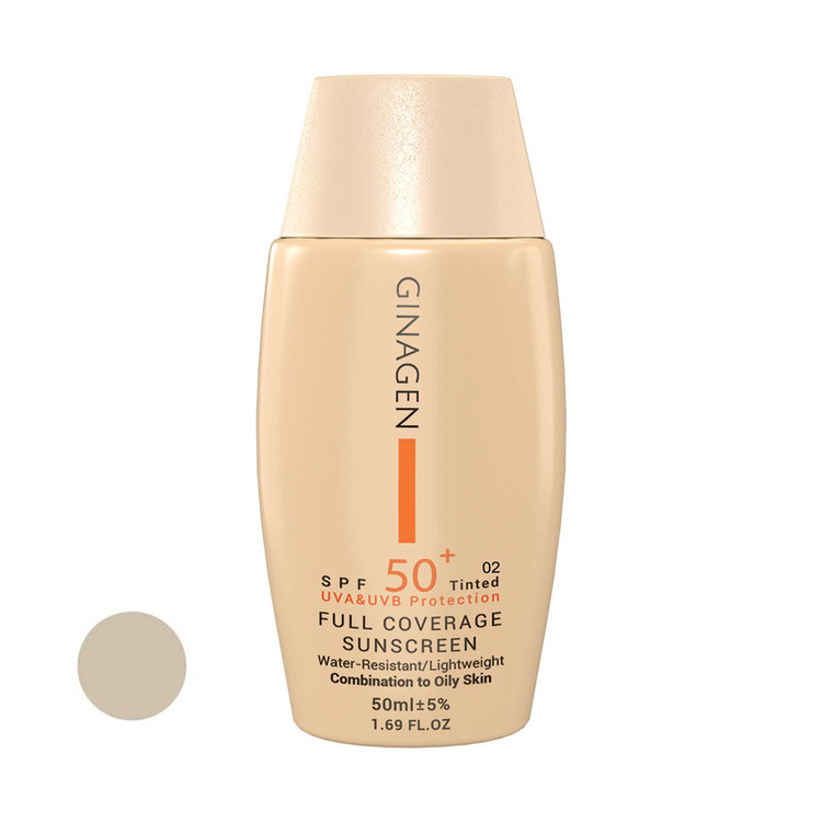 کرم ضد آفتاب رنگی ژیناژن مدل SPF50 محافظ UVA ،UVB، ضدآب، مناسب پوستهای چرب و مختلط حجم 50 میلیلیتر