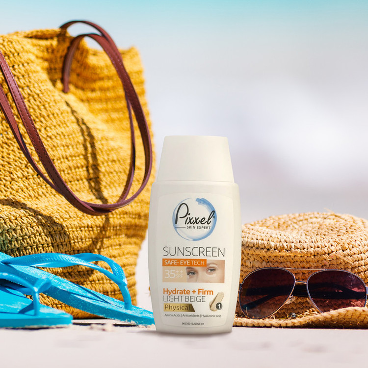 کرم ضدآفتاب رنگی دور چشم و صورت پیکسل SPF35 مدل Physical، حاوی محافظ UVA ،++PA و UVB، ضد پیری، مرطوبکننده، مناسب انواع پوست حجم 50 میلیلیتر