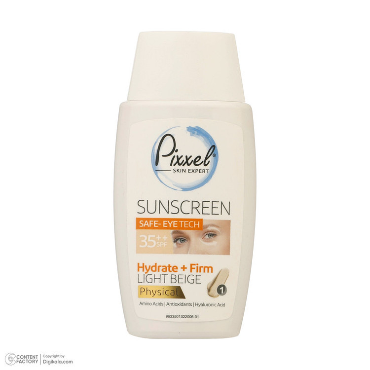 کرم ضدآفتاب رنگی دور چشم و صورت پیکسل SPF35 مدل Physical، حاوی محافظ UVA ،++PA و UVB، ضد پیری، مرطوبکننده، مناسب انواع پوست حجم 50 میلیلیتر