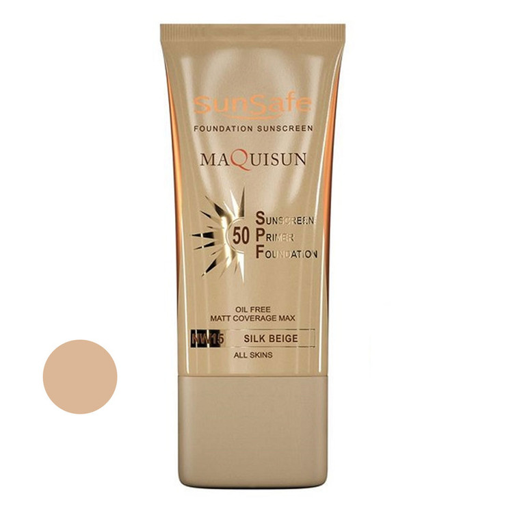 کرم ضد آفتاب رنگی سانسیف، 50 SPF، مدل MAQUISUN NW15، مناسب انواع پوست تنالیته با متوسط و حجم 40 میلیلیتر، محافظتکننده در برابر اشعههای UVA و UVB، بدون عطر، محافظتکننده پوست در برابر مواد آلرژیزا، دارای فرمولاسیون بدون چربی، با ماندگاری 2 ساعته