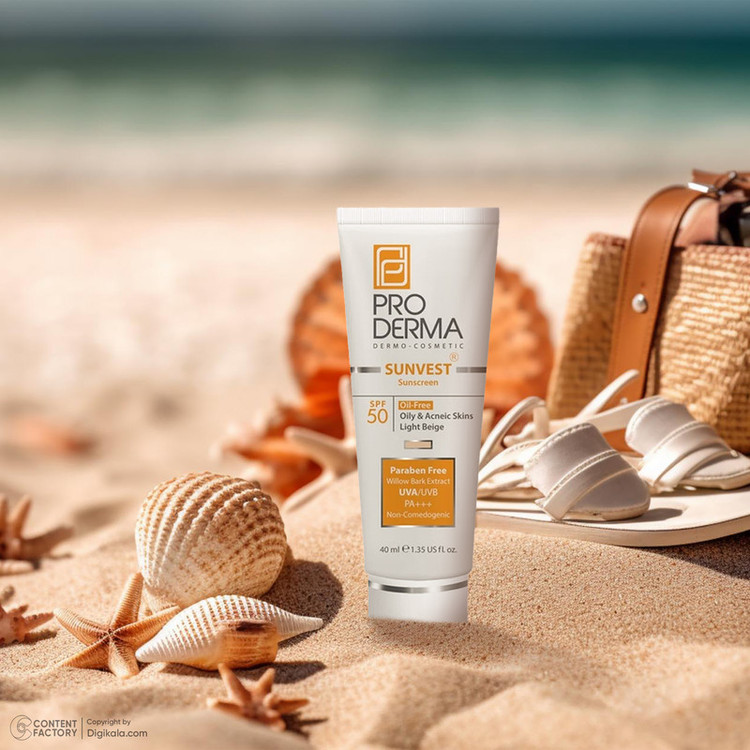کرم ضدآفتاب رنگی پرودرما SPF50 مدل 01، مناسب پوستهای چرب، حجم 40 میلیلیتر