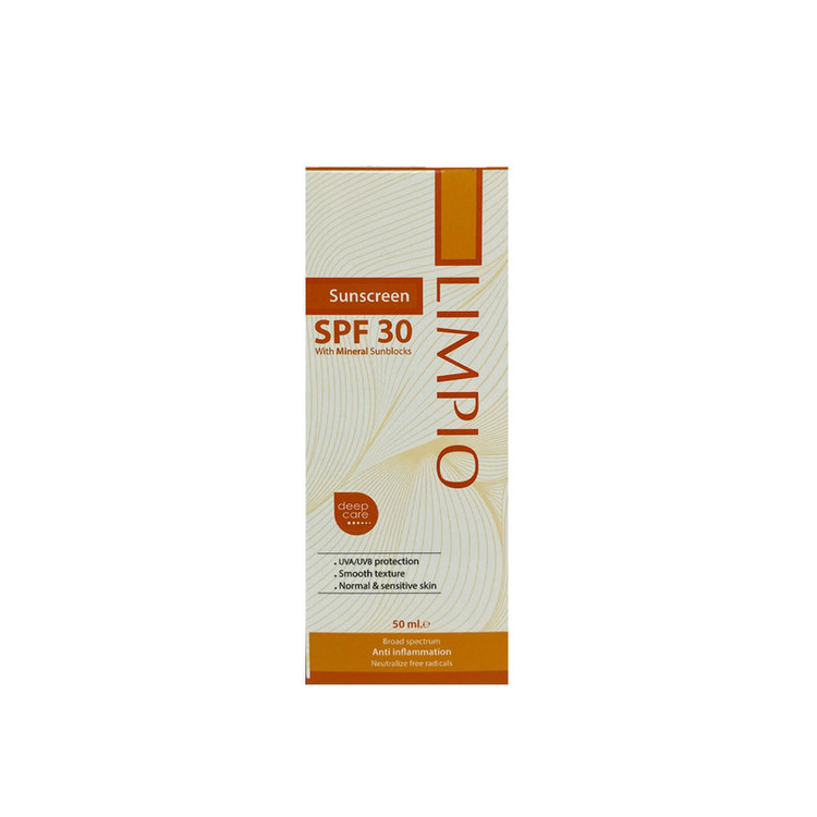 کرم ضد آفتاب بدون رنگ لیمپیو SPF 30 مدل UVA UVB مناسب پوستهای معمولی حجم 50 میلیلیتر