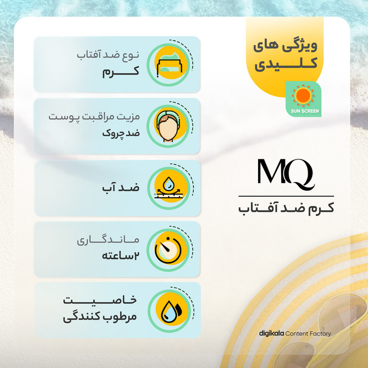 کرم ضدآفتاب بیرنگ ام کیو مدل SPF50، مناسب پوستهای معمولی، حجم 55 میلیلیتر