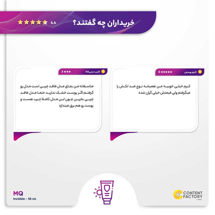 کرم ضدآفتاب بیرنگ ام کیو مدل SPF50، مناسب پوستهای معمولی، حجم 55 میلیلیتر