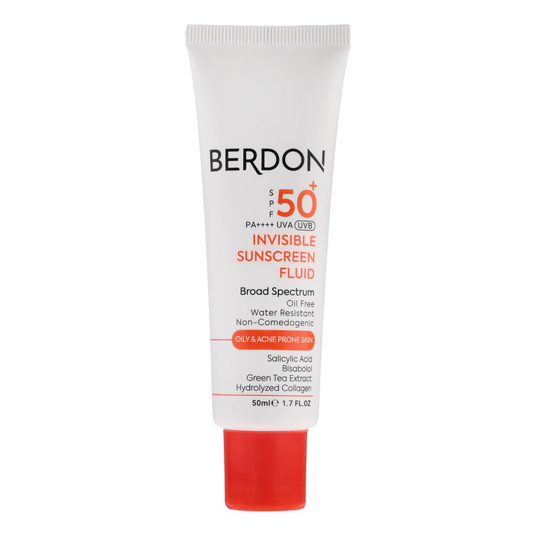 فلوئید ضد آفتاب بدون رنگ صورت بردون spf50 مدل Broad Spectrum محافظ UVA،UVB مناسب پوستهای چرب و آکنهدار حجم 50 میلی لیتر