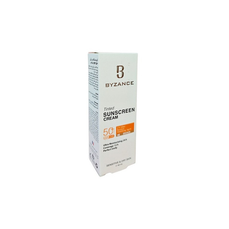 کرم ضد آفتاب رنگی صورت بیزانس SPF 50 مدل Bronze 40 محافظ در برابر UVA/UVB مناسب برای پوست چرب و مختلط حجم 40 میلیلیتر