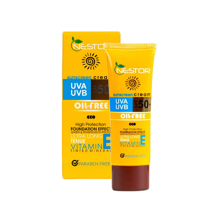 کرم ضد آفتاب رنگی نستور SPF 50 مدل 1 OIL FREE محافظ UVB و UVA و PA+++ مناسب برای انواع پوست چرب و مختلط حجم 50 میلی لیتر