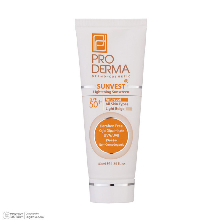 کرم ضدآفتاب رنگی پرودرما مدل SPF50 مناسب انواع پوست، حجم 40 میلیلیتر