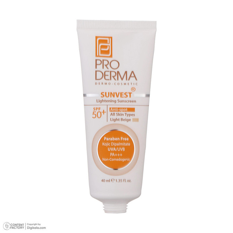 کرم ضدآفتاب رنگی پرودرما مدل SPF50 مناسب انواع پوست، حجم 40 میلیلیتر