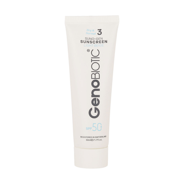 کرم ضد آفتاب رنگی صورت ژنوبایوتیک SPF 50 مدل SUNOGEN محافظ UVA ،UVB، مناسب پوستهای خشک و معمولی حجم 50 میلیلیتر
