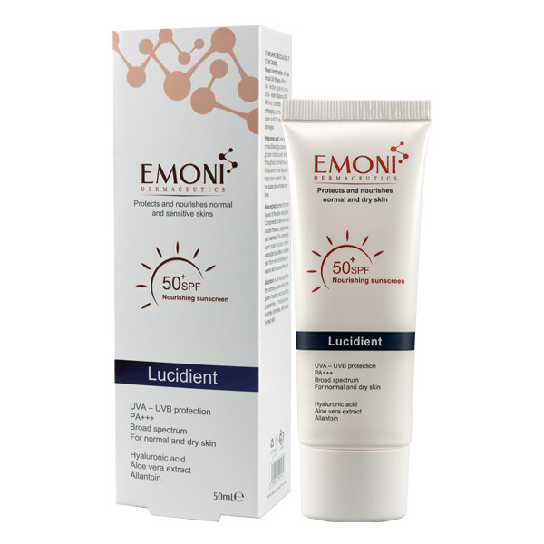 کرم ضد آفتاب بدون رنگ امونی درماسیوتیکس SPF 50 مدل لوسیدنت مناسب پوست نرمال تا خشک حجم 50 میلیلیتر