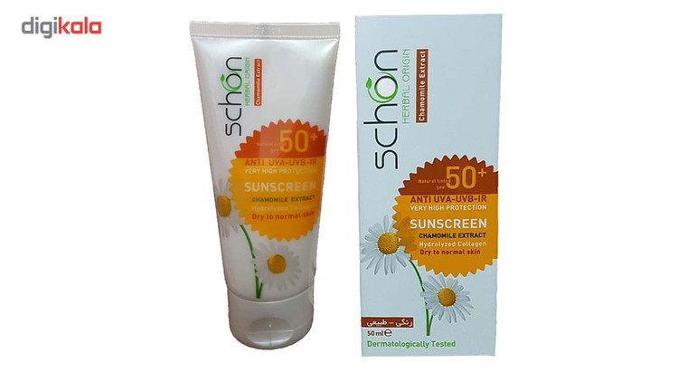 کرم ضد آفتاب رنگی شون SPF 50 مدل Chamomile Extract مناسب پوست های خشک حجم 50 میلی لیتر