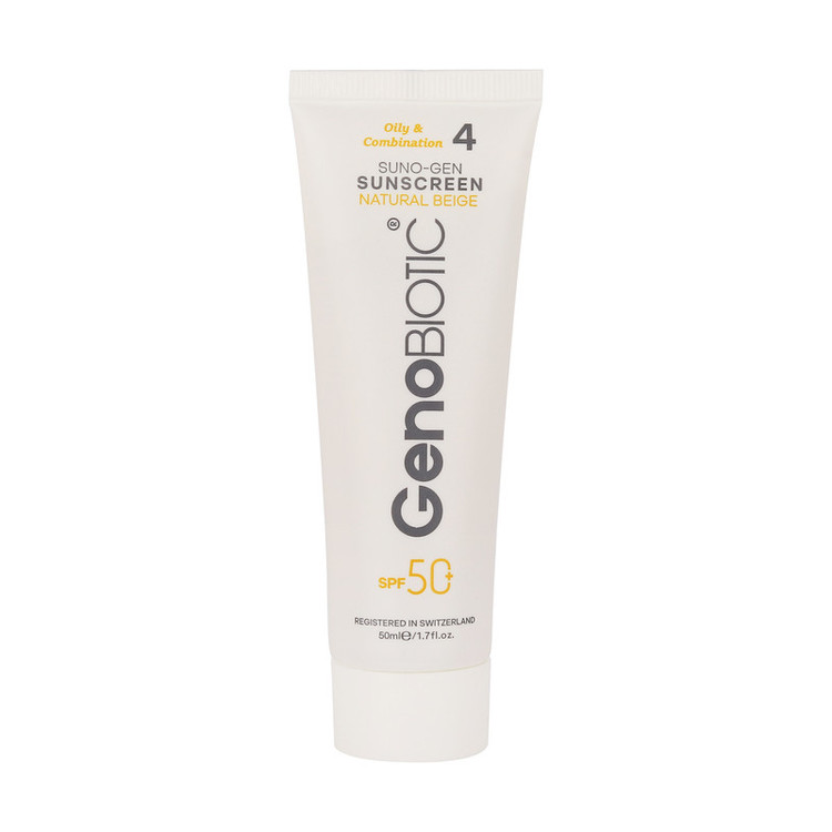 کرم ضد آفتاب رنگی صورت ژنوبایوتیک SPF 50 مدل SUNO محافظ UVA ،UVB، مناسب پوستهای چرب و مختلط حجم 50 میلیلیتر