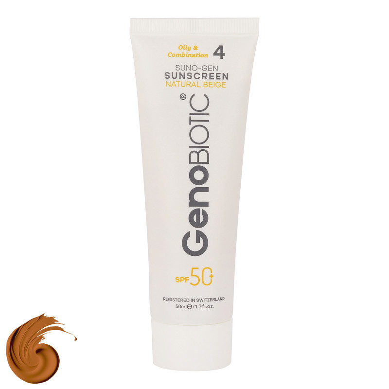 کرم ضد آفتاب رنگی صورت ژنوبایوتیک SPF 50 مدل SUNO ‌محافظ UVA ،UVB، مناسب پوست‌های چرب و مختلط حجم 50 میلی‌لیتر