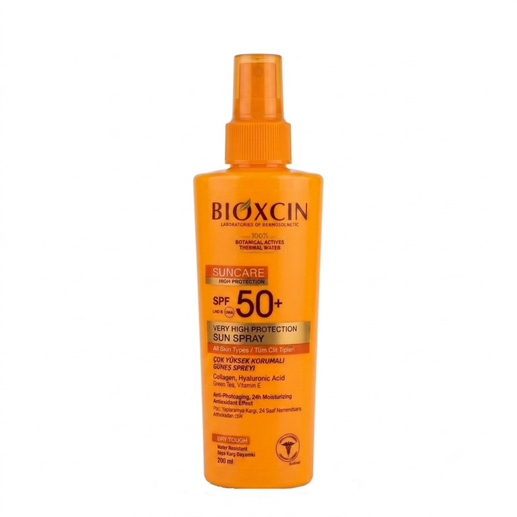اسپری ضد آفتاب بیرنگ بیوکسین SPF 50 مدل High protection محافظ UVA/UVB مناسب برای انواع پوست حجم 200 میلیلیتر