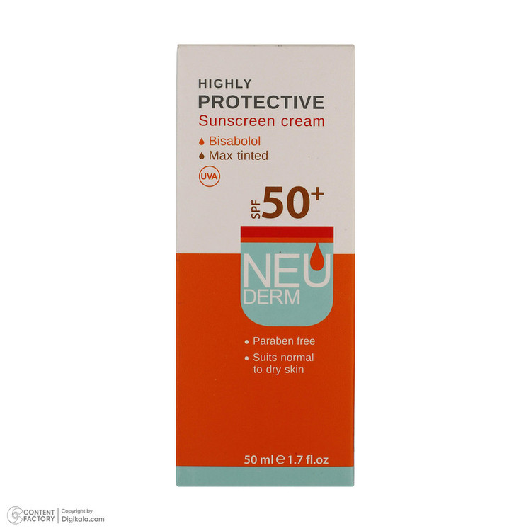 کرم ضد آفتاب رنگی نئودرم +SPF50 مدل Highly Protective مناسب پوست های انواع پوست حجم 50 میلی لیتر