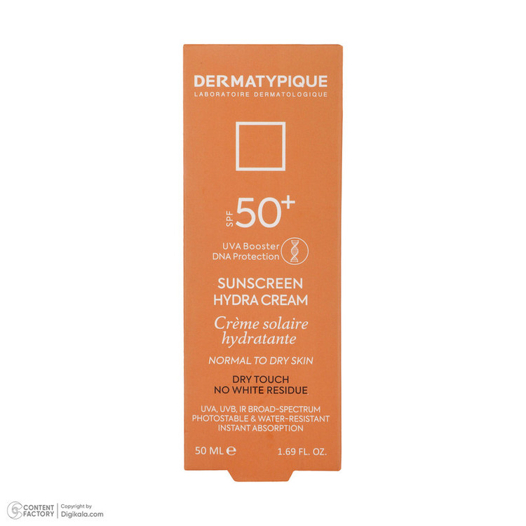 کرم ضدآفتاب بیرنگ درماتیپیک +SPF50 مدل هیدرا مناسب انواع پوست، حجم 50 میلیلیتر