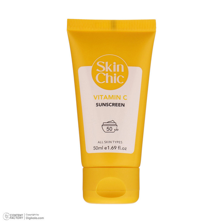 کرم ضد آفتاب بیرنگ صورت اسکین شیک SPF 50 مدل Vitamin c مناسب برای انواع پوست حجم 50 میلیلیتر