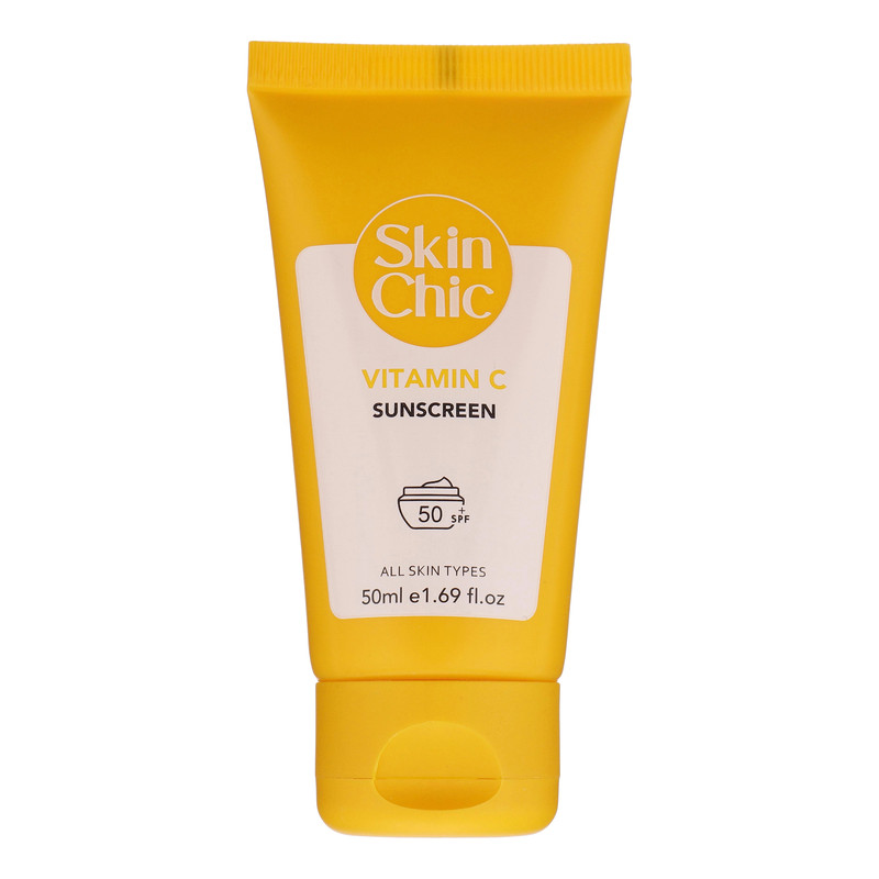 کرم ضد آفتاب بی‌رنگ صورت اسکین شیک SPF 50 مدل Vitamin c ‌مناسب برای انواع پوست حجم 50 میلی‌لیتر