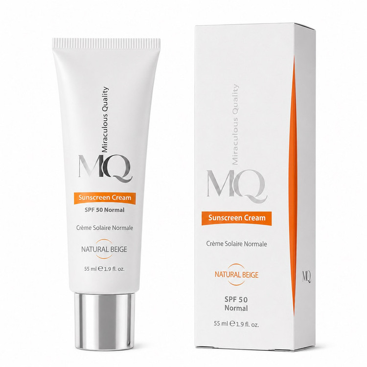 کرم ضد آفتاب رنگی ام کیو SPF 50 مدل NATURAL BEIGE محافظ UVA ،UVB و PA+++،مناسب برای پوست نرمال حجم ۵۵ میلیلیتر