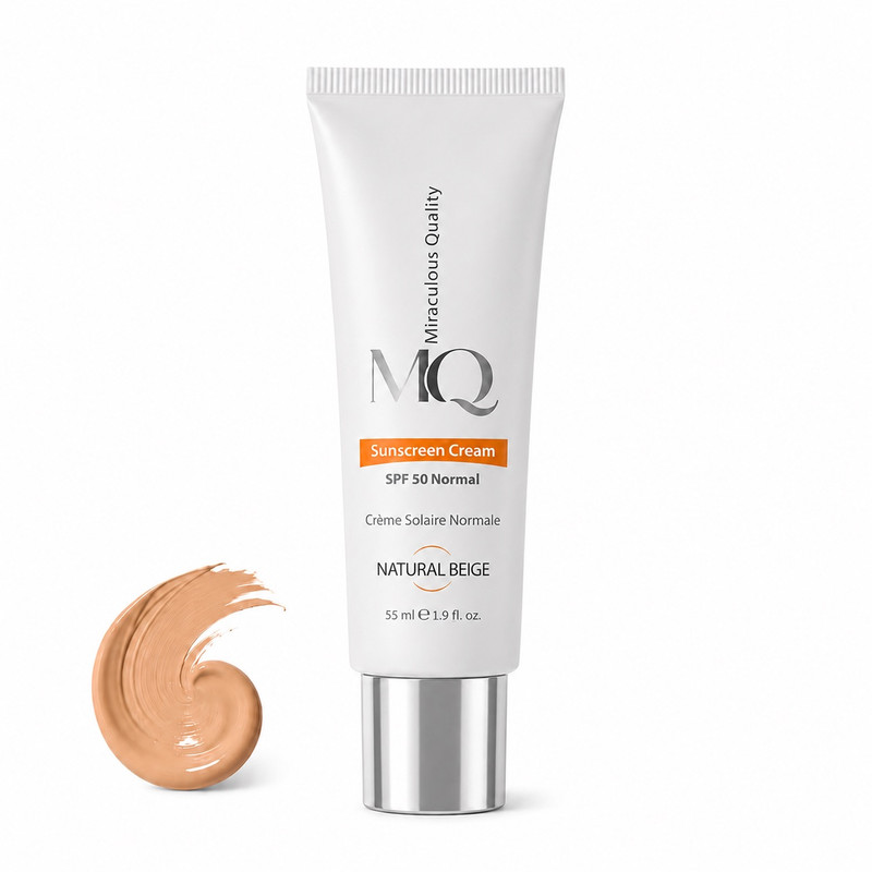 کرم ضد آفتاب رنگی ام کیو SPF 50 مدل NATURAL BEIGE ‌محافظ UVA ،UVB و PA+++،مناسب برای پوست‌ نرمال حجم ۵۵ میلی‌لیتر