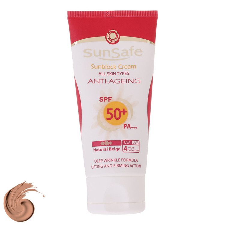 کرم ضد آفتاب رنگی سان سیف SPF 50 مدل ANTI-AGEING-02 مناسب انواع پوست حجم 50 میلی لیتر
