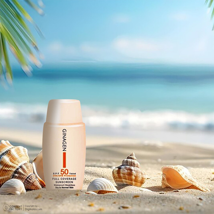کرم ضدآفتاب رنگی ژیناژن مدل SPF50-03، مناسب پوستهای معمولی و خشک، حجم 50 میلیلیتر