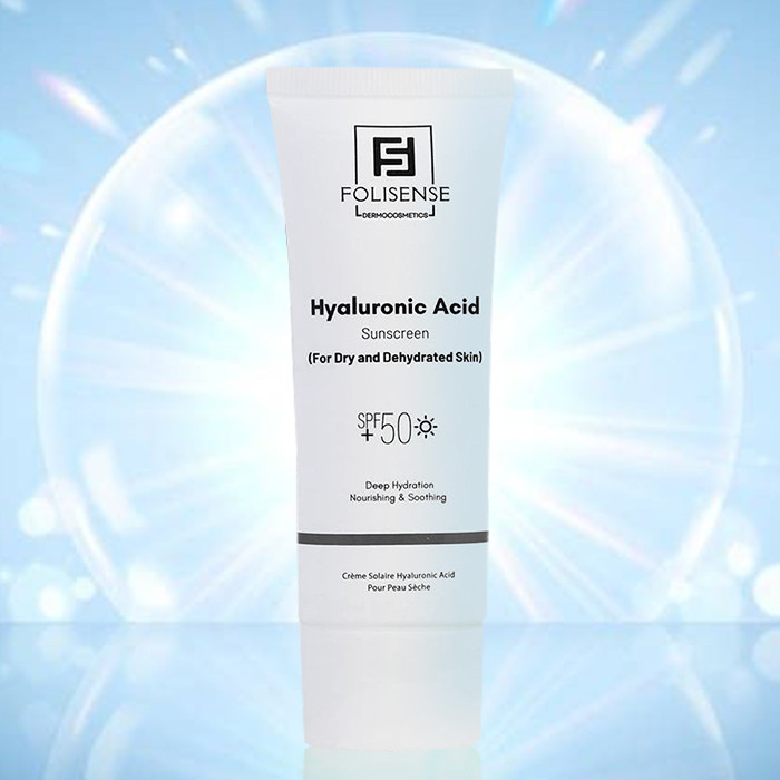 کرم ضد آفتاب بیرنگ صورت فولیسنس SPF 50 مدل هیالورونیک اسید محافظ در برابر UVA،UVB مناسب برای پوست خشک و حساس حجم 40 میلیلیتر