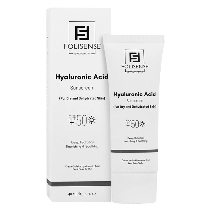 کرم ضد آفتاب بیرنگ صورت فولیسنس SPF 50 مدل هیالورونیک اسید محافظ در برابر UVA،UVB مناسب برای پوست خشک و حساس حجم 40 میلیلیتر