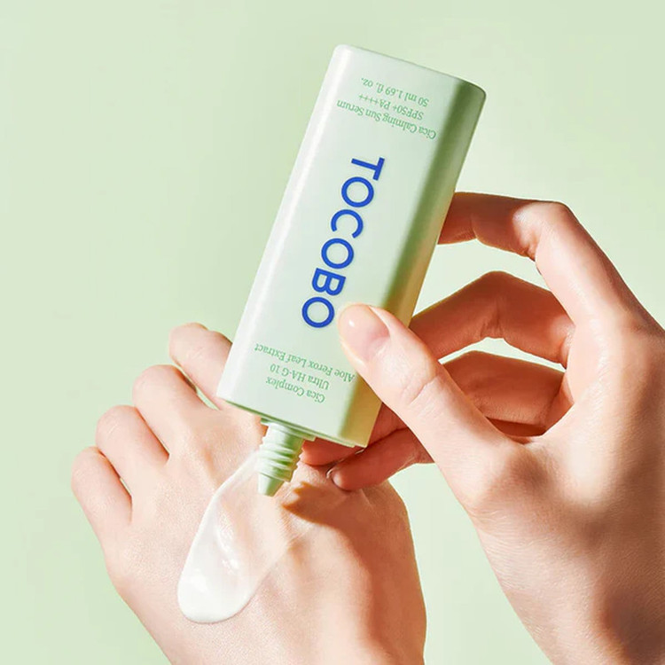 سرم ضد آفتاب بدون رنگ توکوبو Spf50 مدل Cica Calming مناسب انواع پوست حجم 50 میلیلیتر