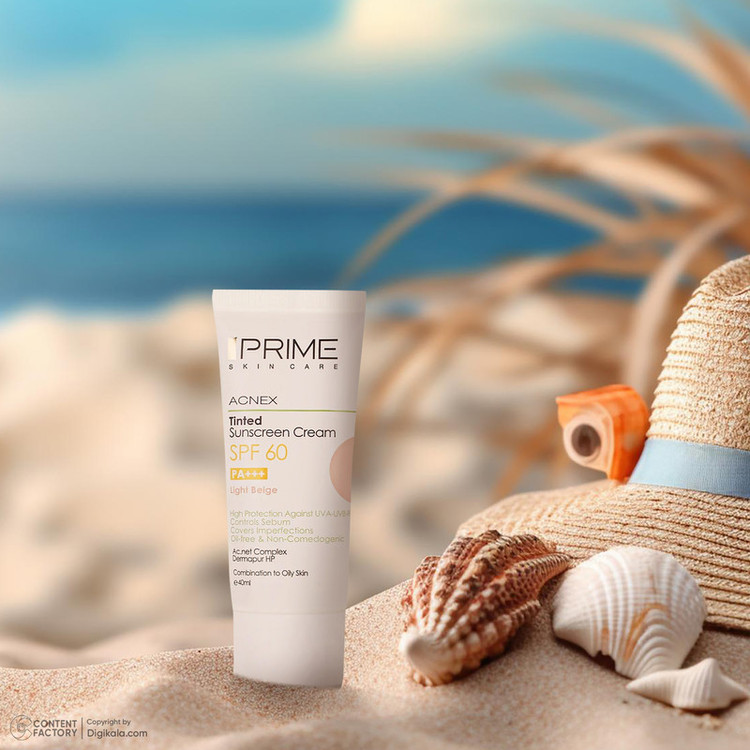 کرم ضدآفتاب رنگی پرایم SPF60 مدل Acnex، مناسب پوستهای چرب، حجم 40 میلیلیتر