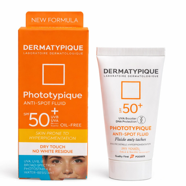 فلویید ضدآفتاب بیرنگ درماتیپیک SPF50 مدل Anti spot محافظ UVA/UVBمناسب برای انواع پوست حجم 40 میلیلیتر