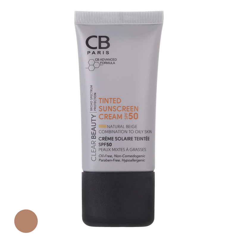 کرم ضد آفتاب رنگی سی بی پاریس spf50 مدل NB-CO مناسب پوست های چرب حجم 40 میلی لیتر