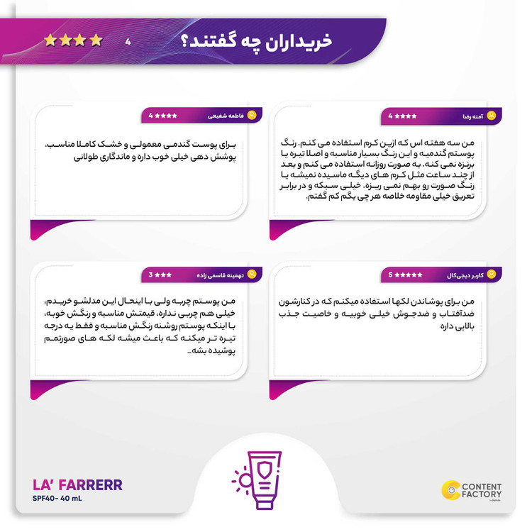 کرم ضدآفتاب رنگی لافارر مدل SPF40، مناسب پوستهای معمولی و خشک، حجم 40 میلیلیتر