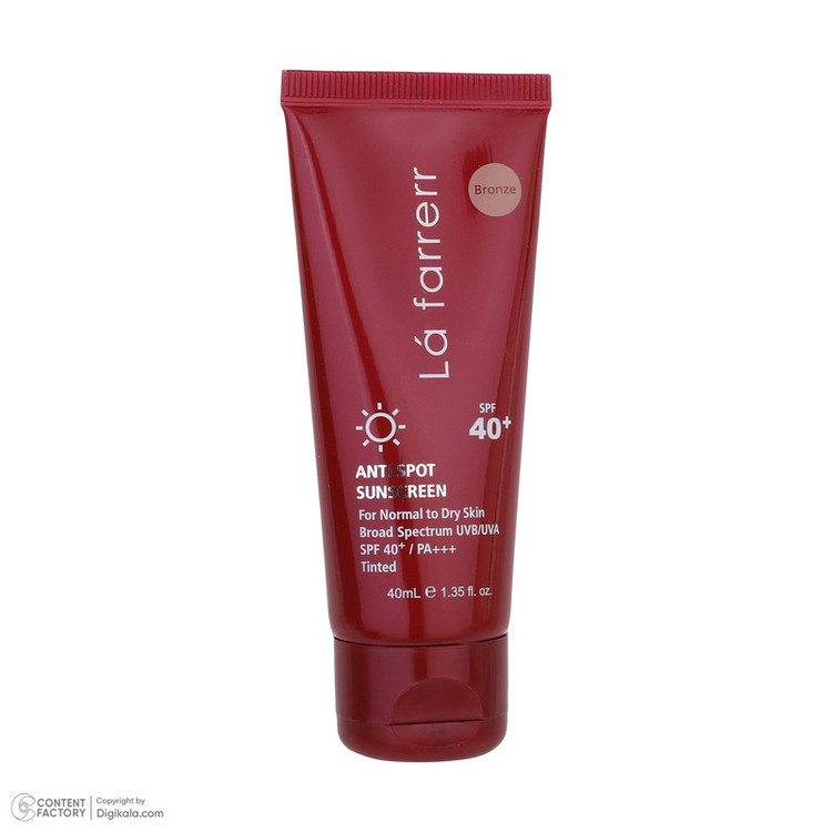 کرم ضدآفتاب رنگی لافارر مدل SPF40، مناسب پوستهای معمولی و خشک، حجم 40 میلیلیتر