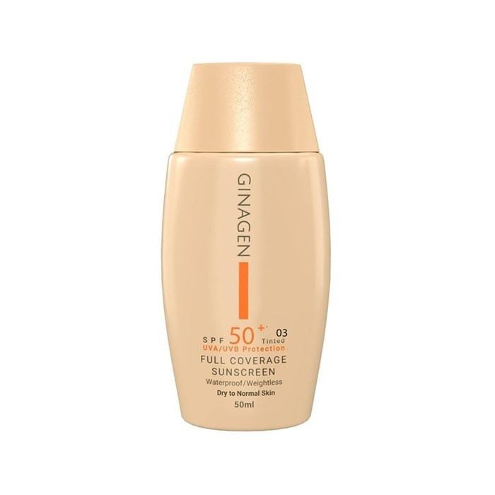کرم ضد آفتاب رنگی ژیناژن SPF 50 مدل Full03 مناسب پوستهای معمولی و خشک حجم 50 میلیلیتر