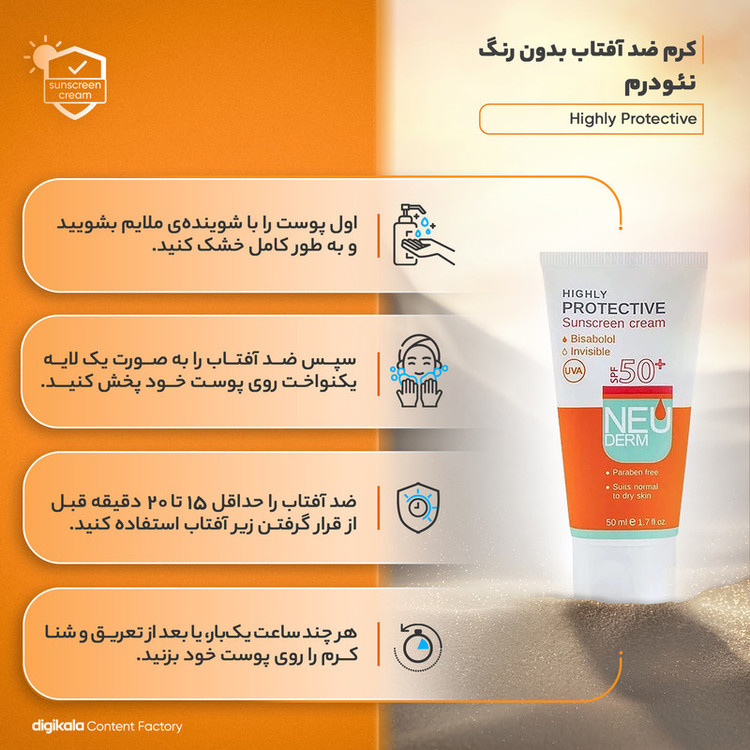 کرم ضدآفتاب نئودرم مدل Highly Protective Invisible SPF50، حجم 50 میلیلیتر