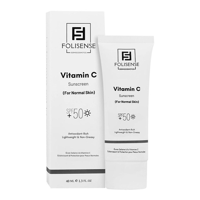 کرم ضد آفتاب بیرنگ صورت فولیسنس SPF 50 مدل Vitamin C محافظ در برابر UVA/UVB مناسب برای انواع پوست حجم 40 میلیلیتر