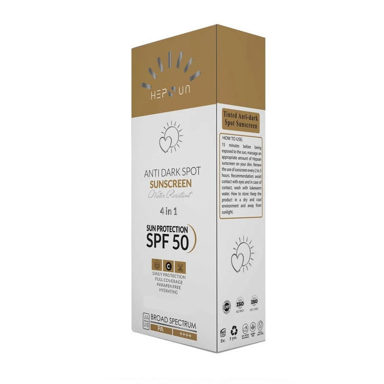 کرم ضد آفتاب و ضد لک رنگی هپسان SPF50 مدل 4 محافظ UVA ،UVB و PA++++ و حاوی ویتامین C بژ طبیعی مناسب برای پوست چرب و مختلط حجم 50 میلی لیتر
