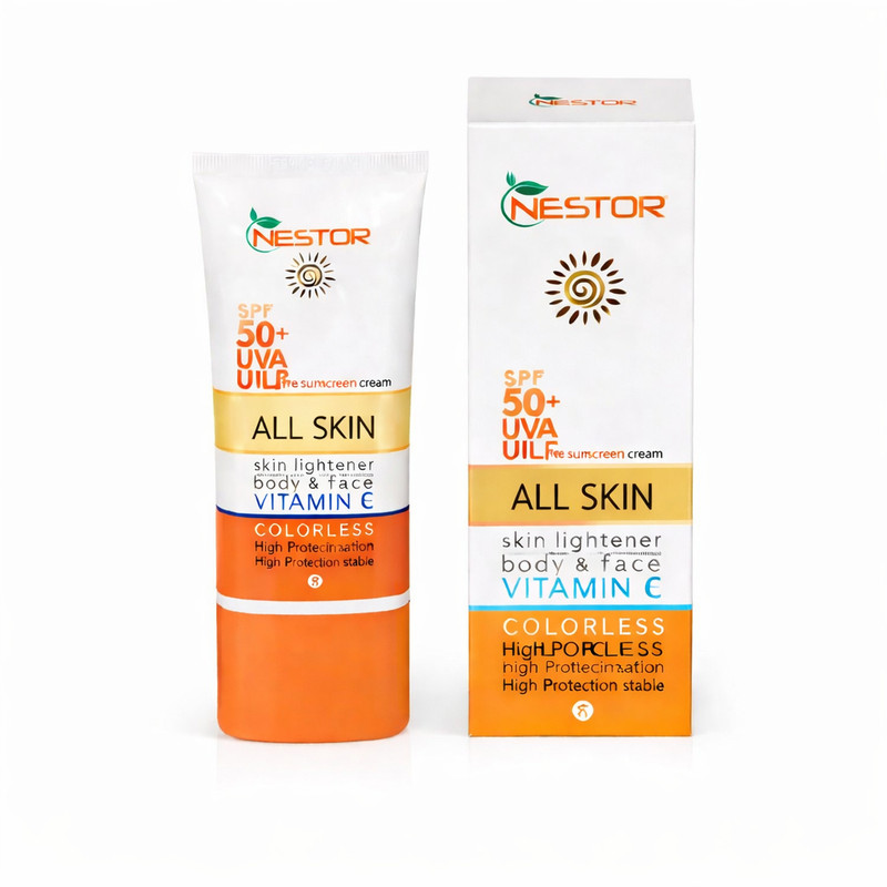 کرم ضد آفتاب بی‌رنگ صورت نستور SPF 50 مدل 100 ‌مناسب برای انواع پوست حجم 50 میلی‌لیتر