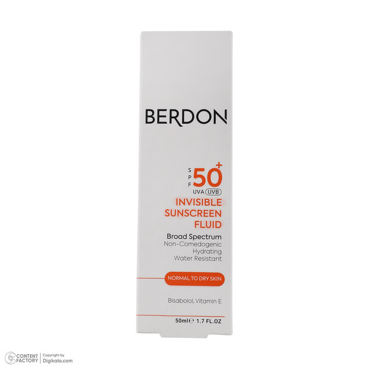 فلوئید ضد آفتاب بدون رنگ صورت بردون SPF 50 مدل Non-comedogenic حاوی محافظ UVA و UVB مناسب پوستهای معمولی و خشک حجم 50 میلی لیتر