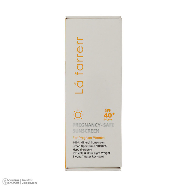 کرم ضد آفتاب بدون رنگ لافارر SPF 40 مدل PREGNANCY SAFE، حاوی محافظ UVA و UVB و PA+++ مناسب پوست بانوان باردار حجم 40 میلیلیتر