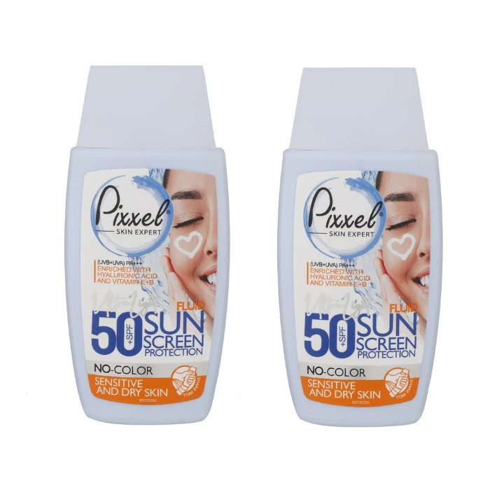 کرم ضدآفتاب بی‌رنگ پیکسل، با SPF50، مدل Sensitive، حاوی محافظ UVA ،UVB و +++PA، فاقد گلیسیرین، حاوی ویتامین E و B+، مناسب پوست‌های خشک و حساس، حجم 50 میلی‌لیتر مجموعه دو عددی