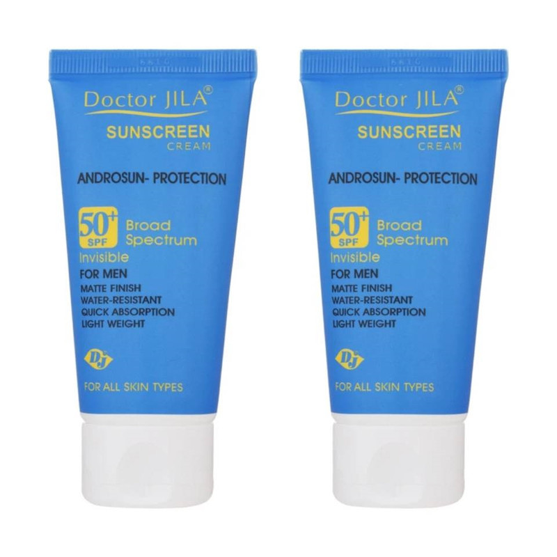 کرم ضد آفتاب بدون رنگ آقایان دکتر ژیلا SPF 50 مدل Androsun ‌محافظ UVA/UVB مناسب انواع پوست وزن 50 گرم مجموعه دو عددی