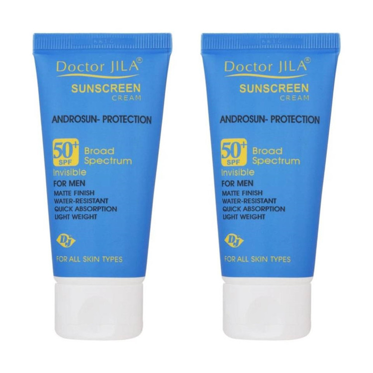 کرم ضد آفتاب بدون رنگ آقایان دکتر ژیلا SPF 50 مدل Androsun محافظ UVA/UVB مناسب انواع پوست وزن 50 گرم مجموعه دو عددی
