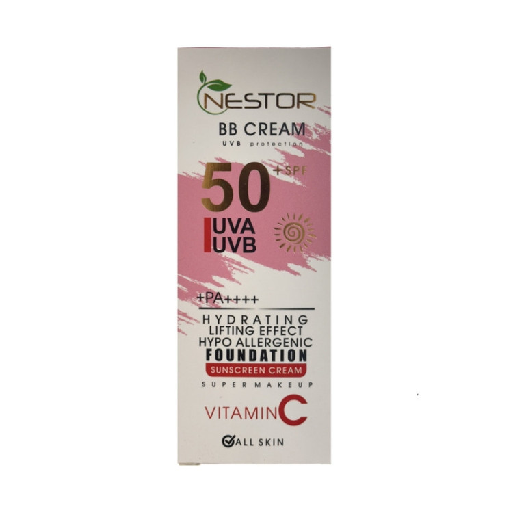 کرم ضد آفتاب رنگی نستور SPF 50 شماره 3 مدل ویتامین c مناسب پوستهای خشک حجم 50 میلیلیتر