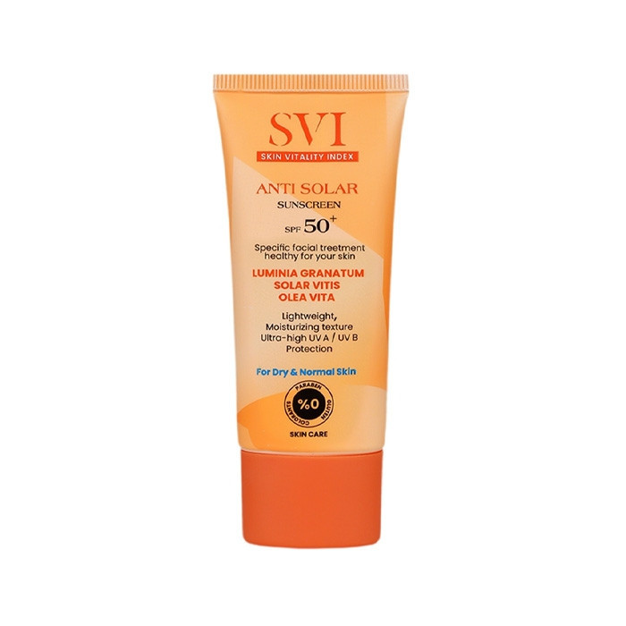 کرم ضد آفتاب بیرنگ صورت گردن اس وی آی SPF 50 مدل SUNSCREEN NORMAL مناسب برای پوست خشک حجم 40 میلیلیتر