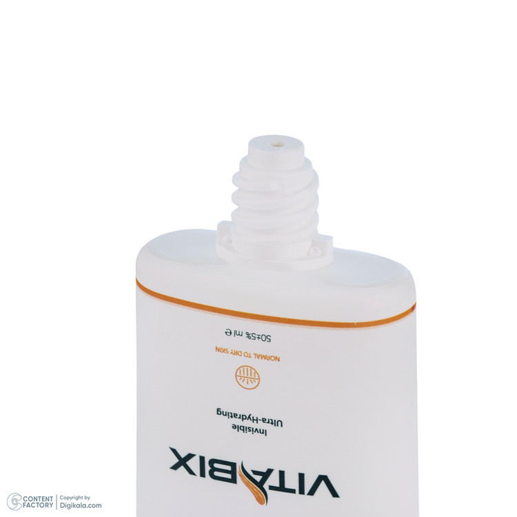 کرم ضد آفتاب بدون رنگ ویتابیکس SPF 50 مدل +Vitamin مناسب پوست خشک حجم 50 میلیلیتر محافظتکننده اشعه UVA و UVB، بدون تست حیوانی، با ماندگاری 2 ساعته